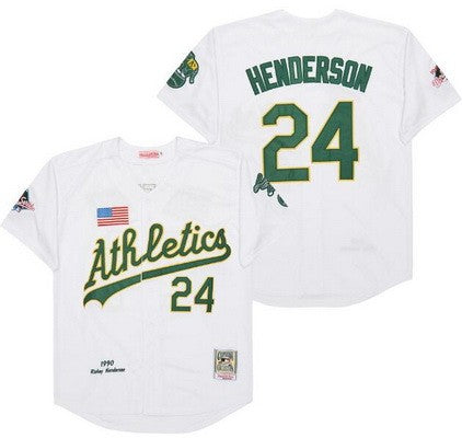 Men’s Oakland Athletics #24 Rickey Henderson Throwback Jersey