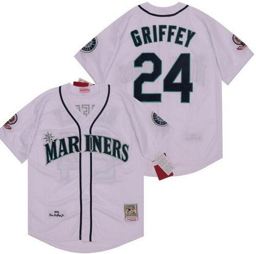 Men's Seattle Mariners #24 Ken Griffey Jr. Stitched Throwback Jersey